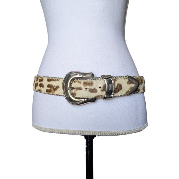 Vintage BB Simon Animal Print Calf Pony Hair Belt Sz XL Western Beige Tan Silver main image 10